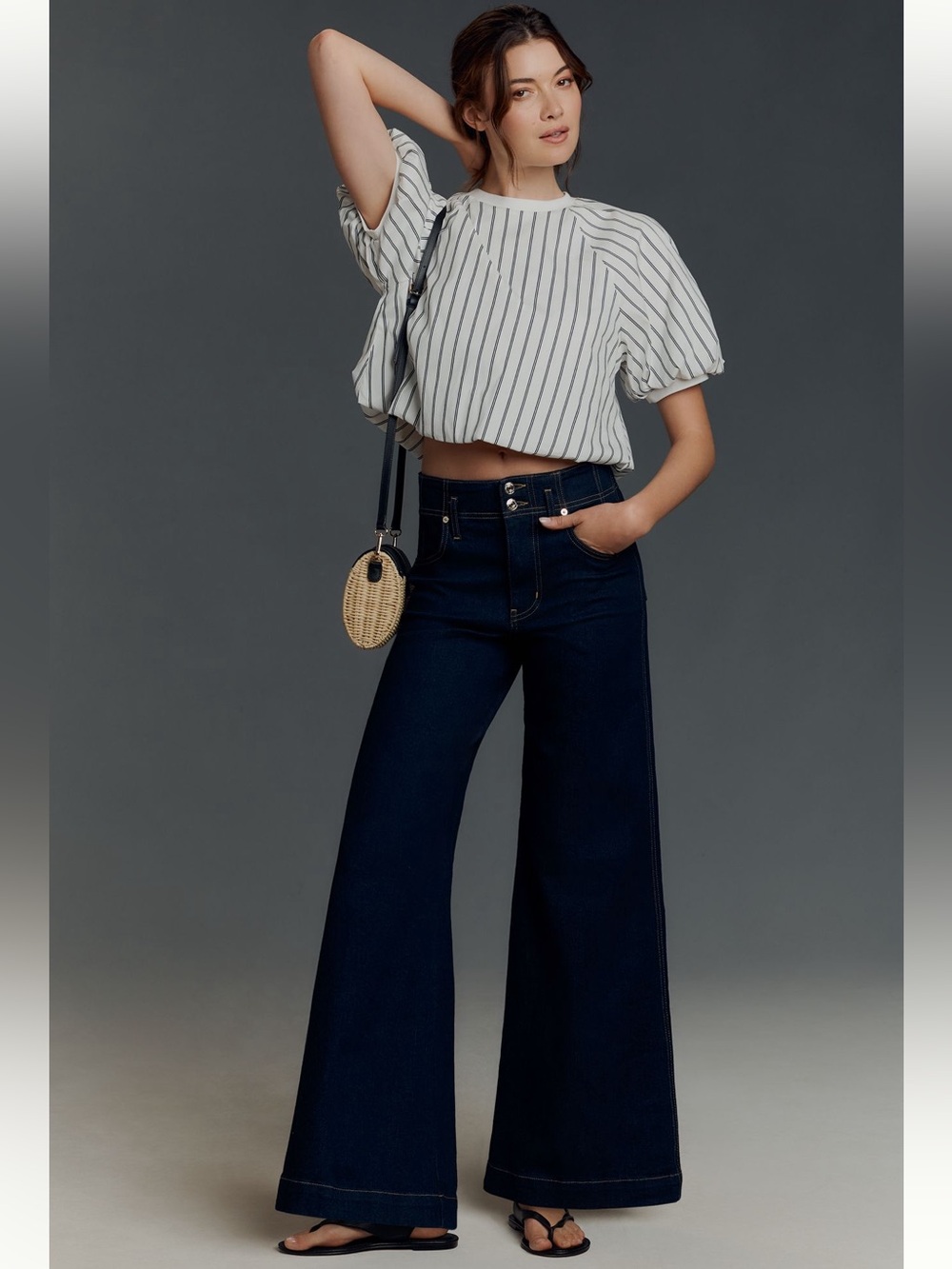 FRAME The Seamed High-Rise Wide-Leg Trouser Jeans